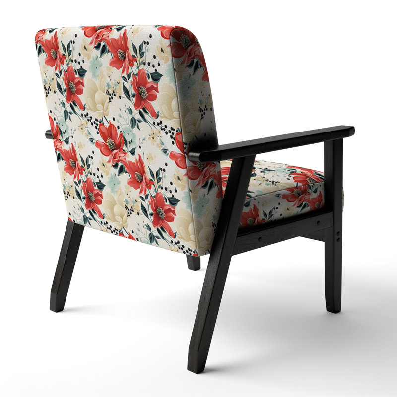 Red And Black Poinsettia Symphony Bliss Upholstered Modern Contemporary Accent Arm Chair